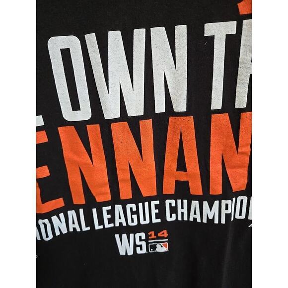 San Francisco Giants Tee Shirt Women Black Orange Majestic We own the Pennant L - Picture 2 of 6